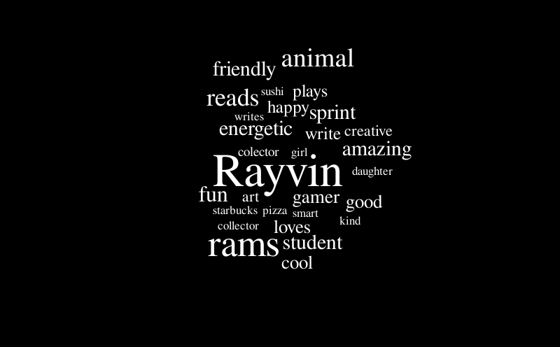 Rayvin – Word cloud – WordItOut