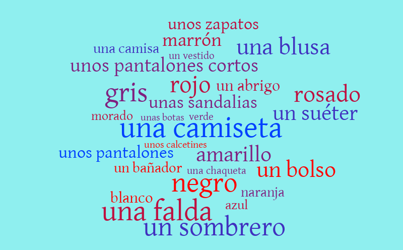 La ropa y los colores – Word cloud – WordItOut