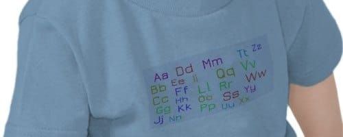 Example of a word cloud printed on baby clothes.